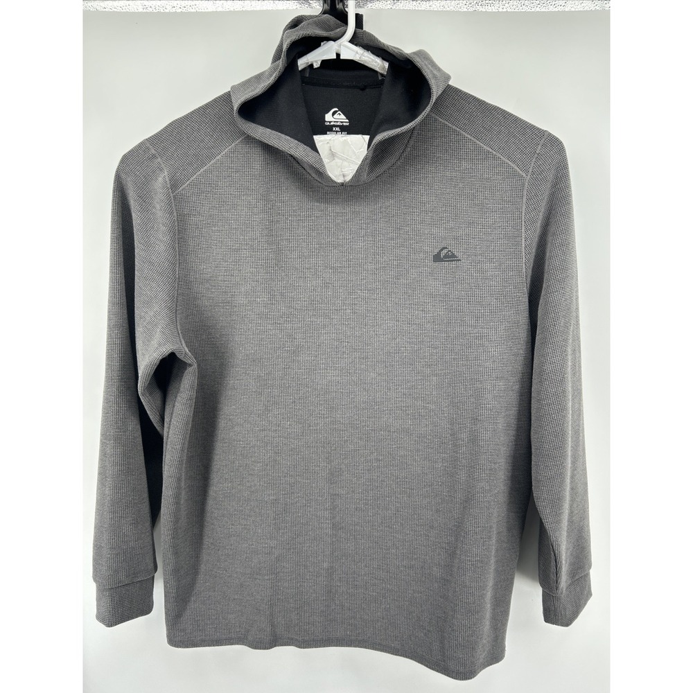 Quicksilver Waffle Knit Long Sleeve Hooded Pullover Shirt Regular Fit Gray 2XL